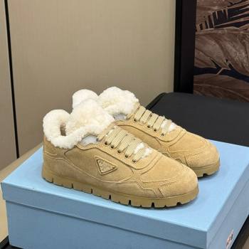 Prada Faded suede sneakers with Wool Lining Beige 2024 (SS-240904001)