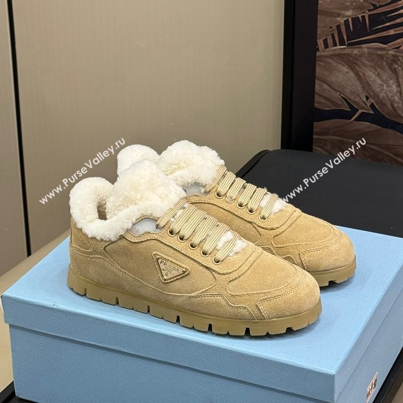 Prada Faded suede sneakers with Wool Lining Beige 2024 (SS-240904001)