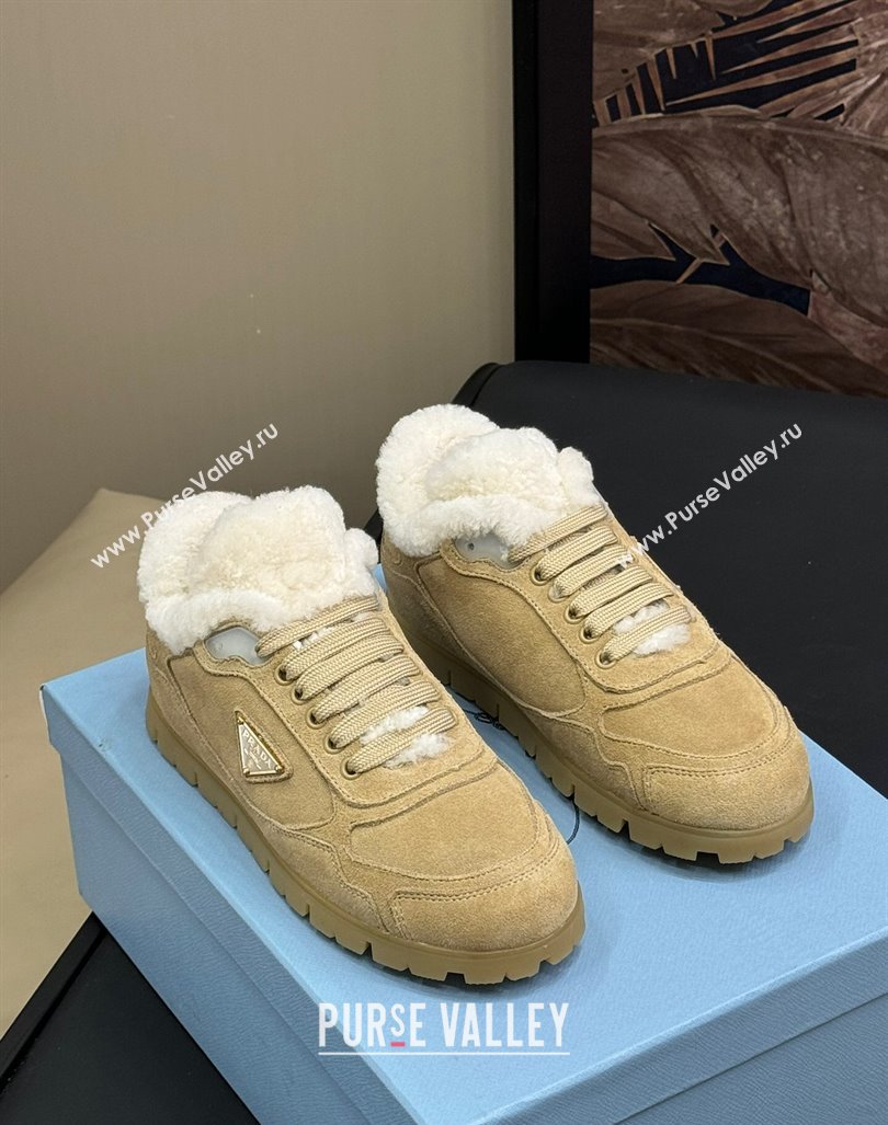 Prada Faded suede sneakers with Wool Lining Beige 2024 (SS-240904001)