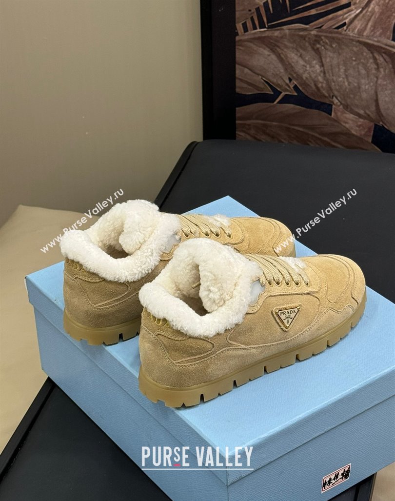 Prada Faded suede sneakers with Wool Lining Beige 2024 (SS-240904001)