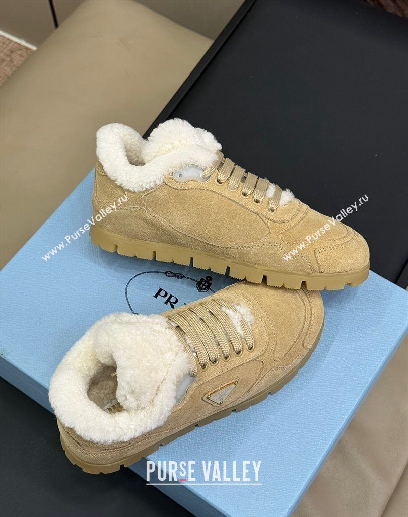 Prada Faded suede sneakers with Wool Lining Beige 2024 (SS-240904001)