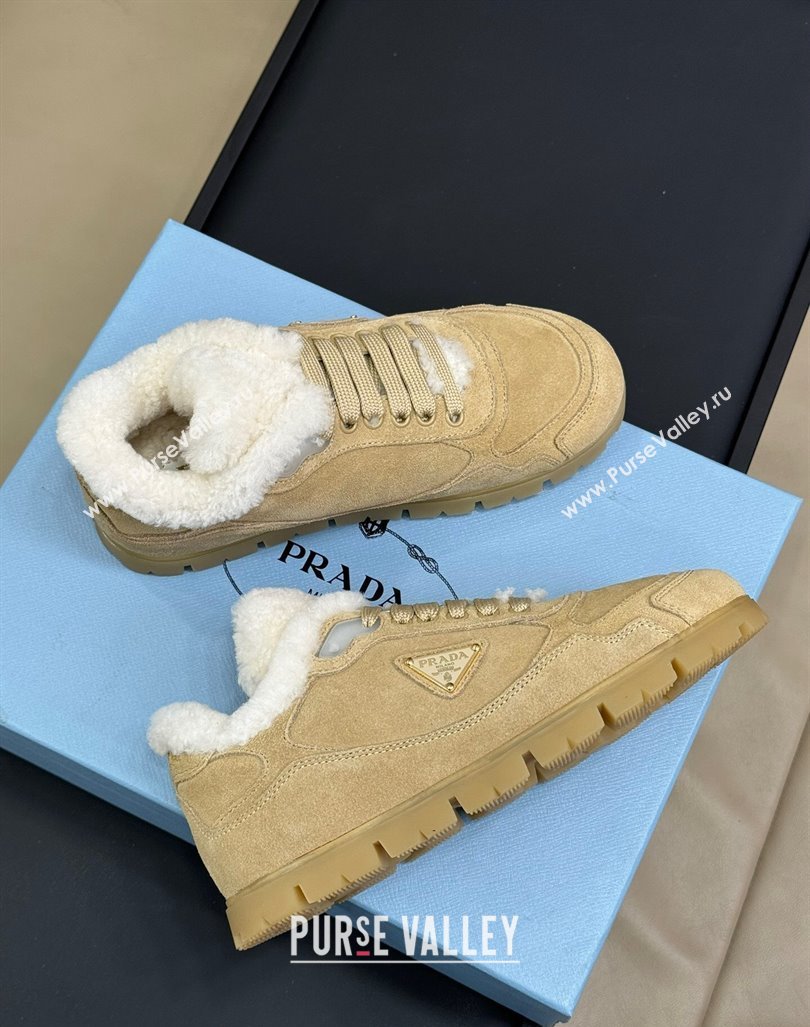 Prada Faded suede sneakers with Wool Lining Beige 2024 (SS-240904001)