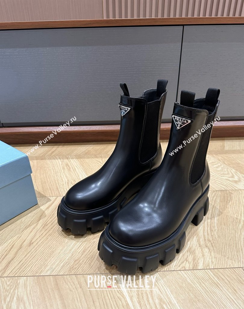 Prada Monolith brushed leather Chelsea ankle boots 5.5cm Black 2024 1T256N (KL-240904017)