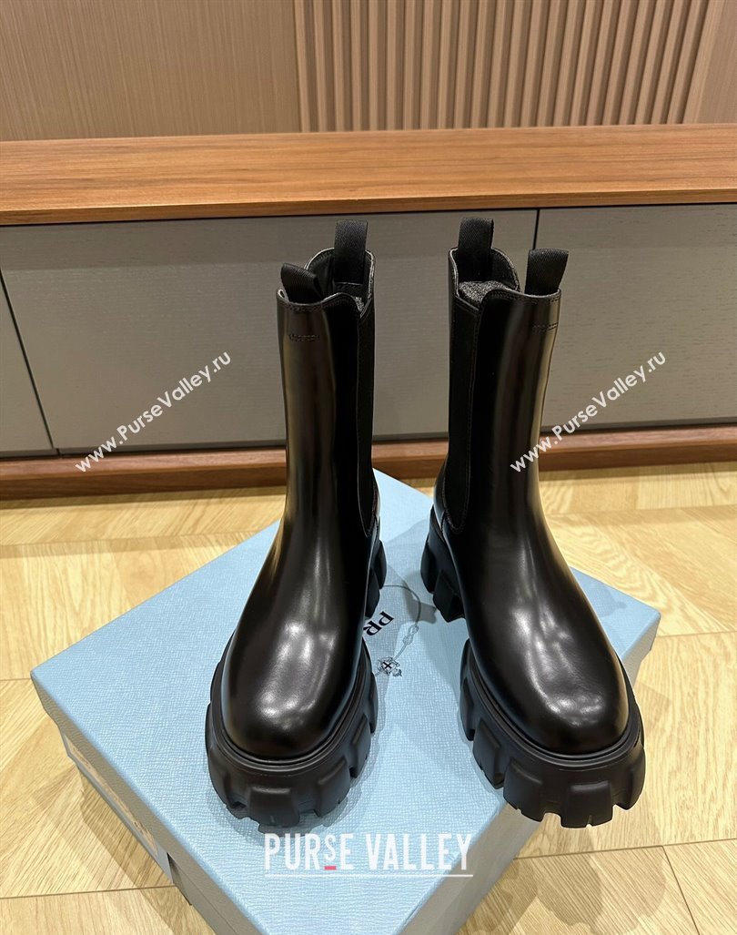 Prada Monolith Brushed Leather Ankle Boots 5.5cm Black 2024 PR090405 (KL-240904018)