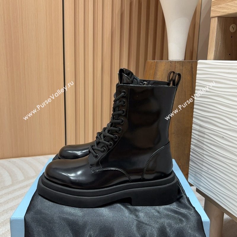 Prada Brushed Leather laced up Ankle Boots 5cm Black 2024 PR090408 (MD-240904030)