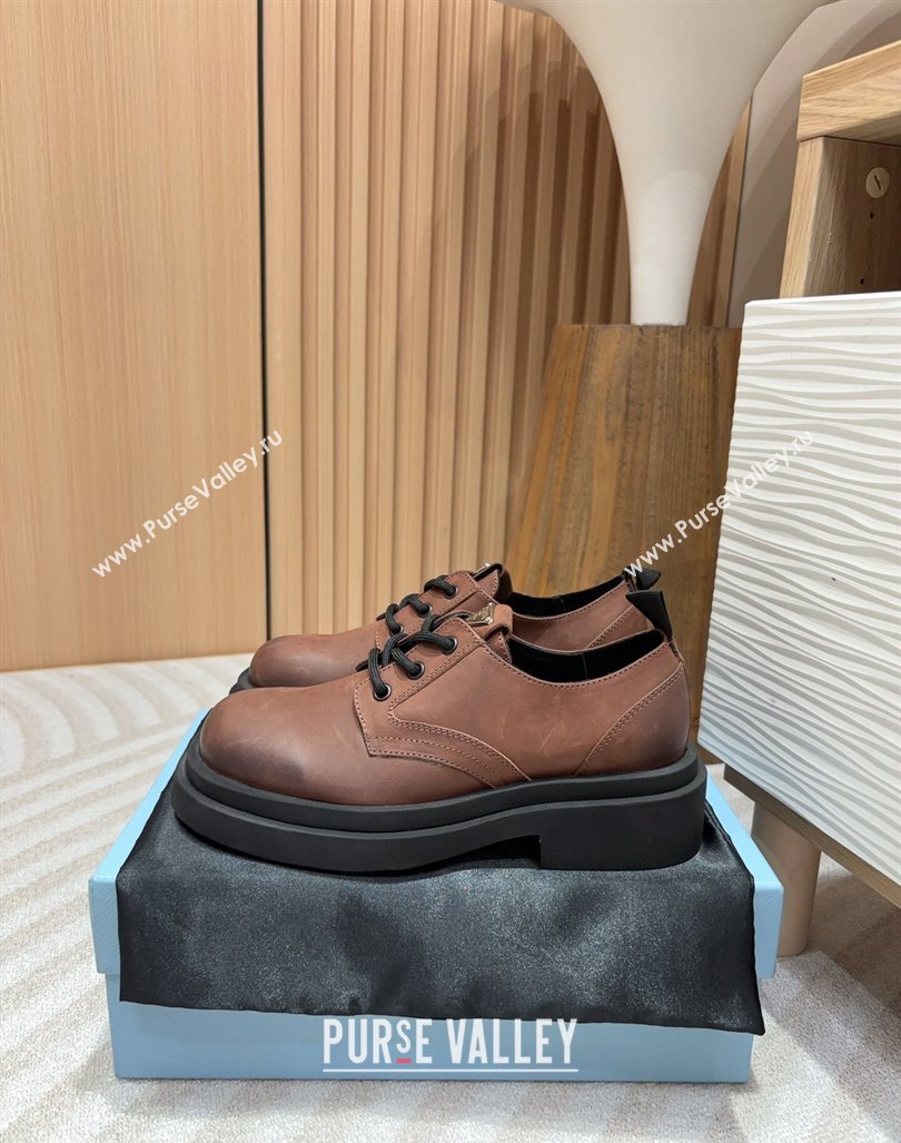 Prada Calf Leather Lace-up Shoes Brown 2024 PR090409 (MD-240904034)