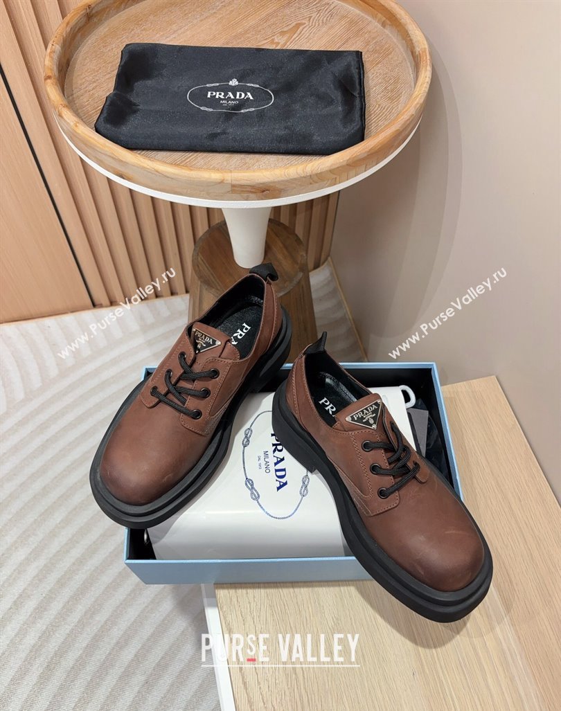 Prada Calf Leather Lace-up Shoes Brown 2024 PR090409 (MD-240904034)