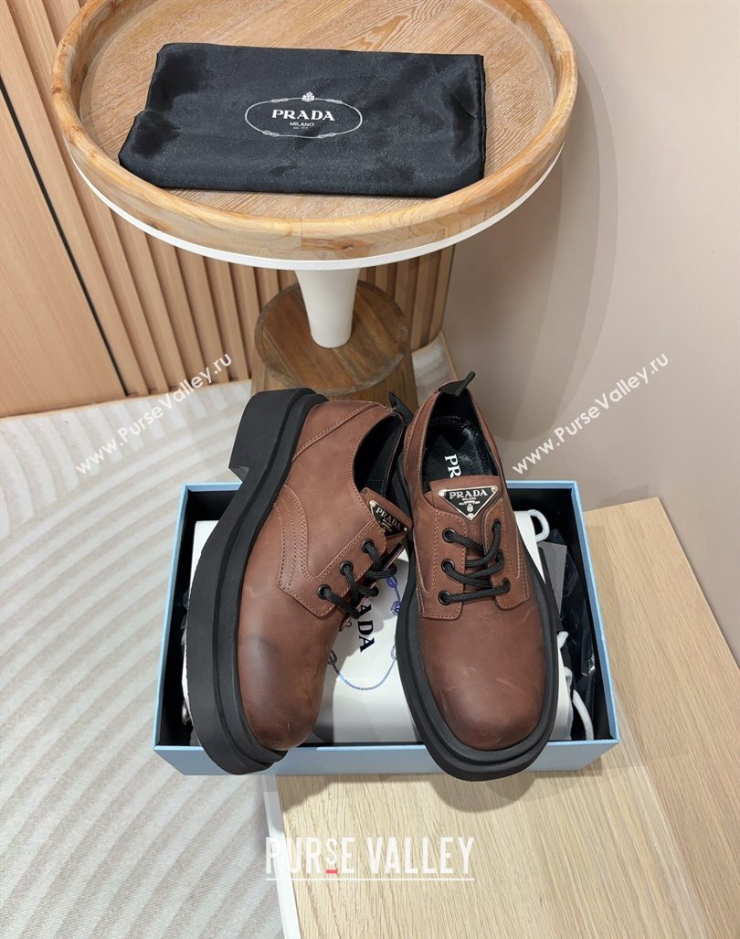 Prada Calf Leather Lace-up Shoes Brown 2024 PR090409 (MD-240904034)