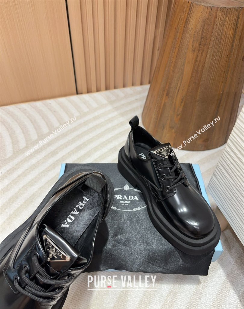 Prada Brushed Leather Lace-up Shoes Black 2024 PR090409 (MD-240904035)