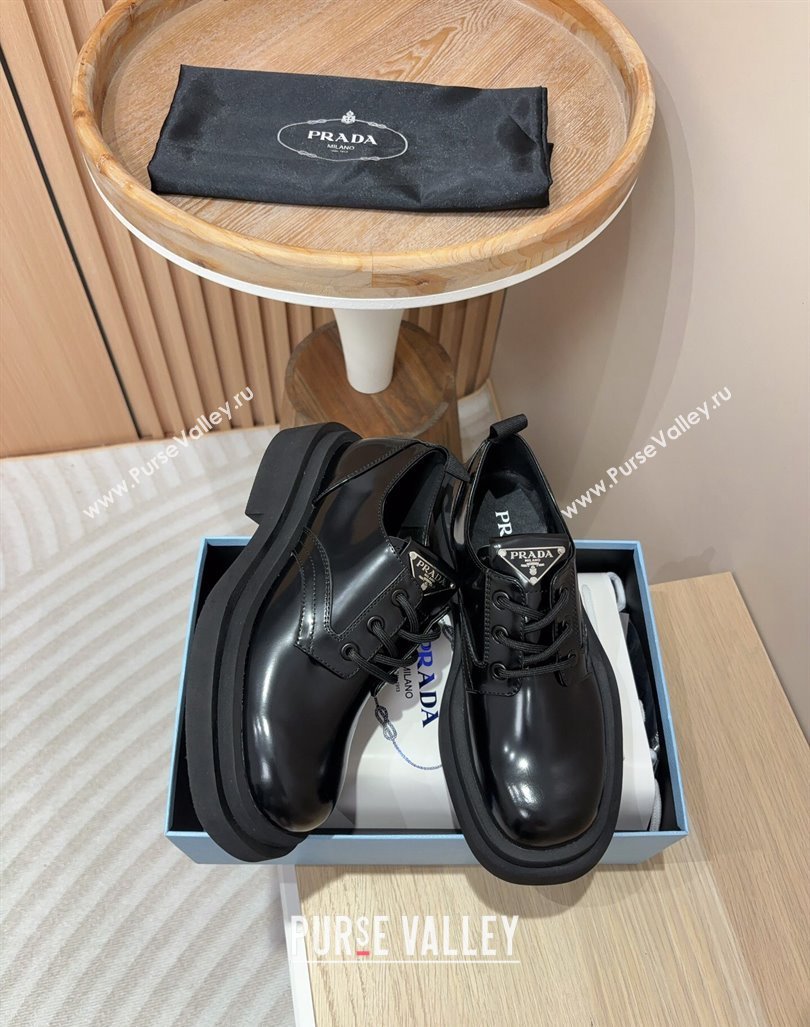 Prada Brushed Leather Lace-up Shoes Black 2024 PR090409 (MD-240904035)