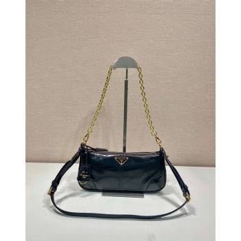 Prada Re-Edition 2002 medium leather hobo shoulder bag 1BC221 Black 2024 (YZ-240923011)