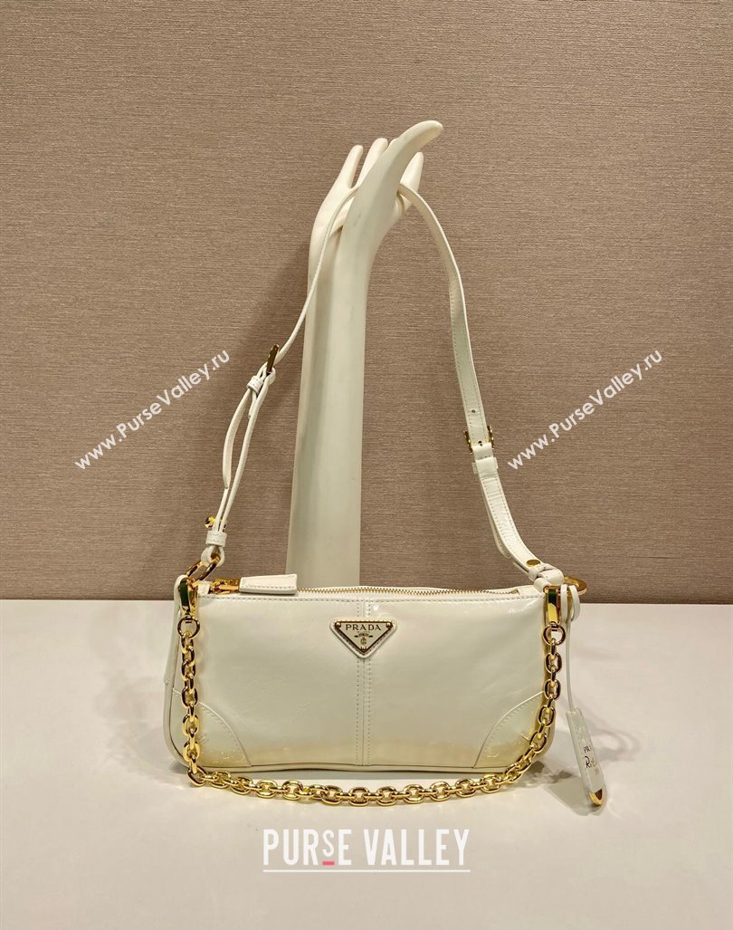 Prada Re-Edition 2002 medium leather hobo shoulder bag 1BC221 White 2024 (YZ-240923010)