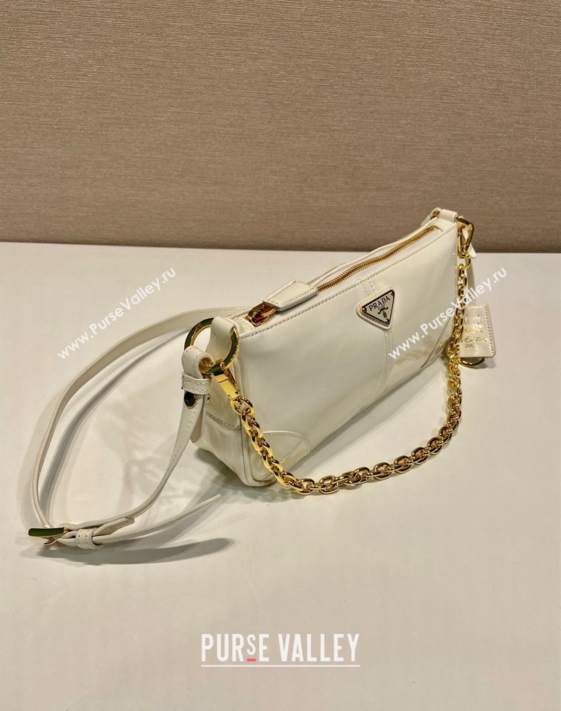 Prada Re-Edition 2002 medium leather hobo shoulder bag 1BC221 White 2024 (YZ-240923010)