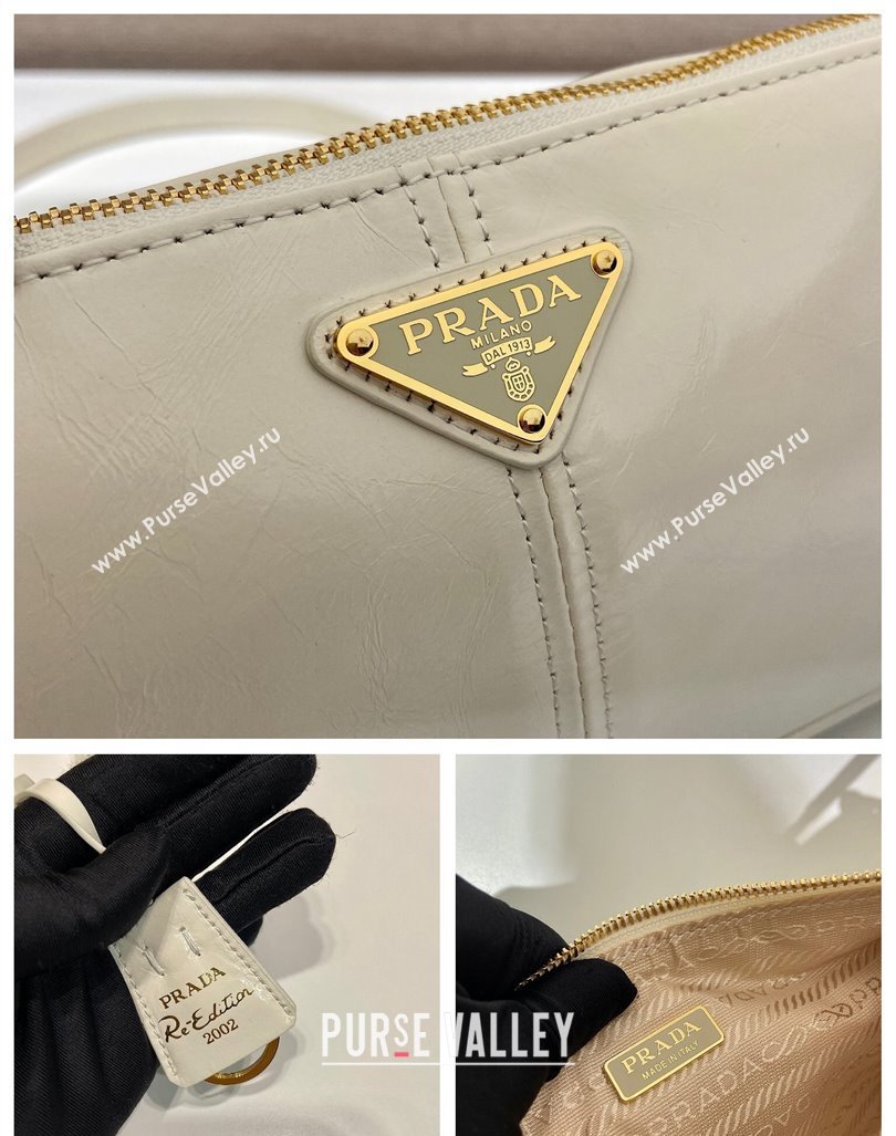 Prada Re-Edition 2002 medium leather hobo shoulder bag 1BC221 White 2024 (YZ-240923010)