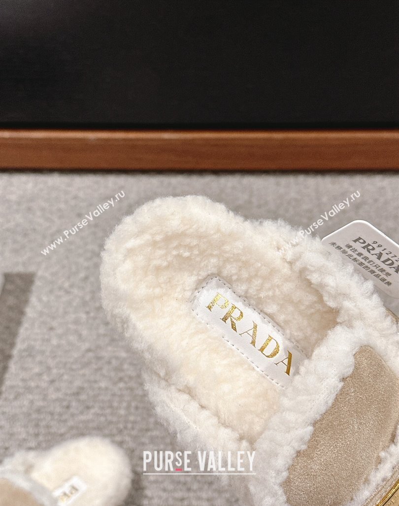 Prada Suede and shearling slippers Beige 2024 PR101107 (SS-241011110)