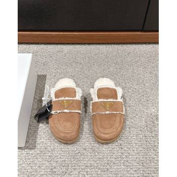 Prada Suede and shearling slippers Brown 2024 PR101107 (SS-241011111)