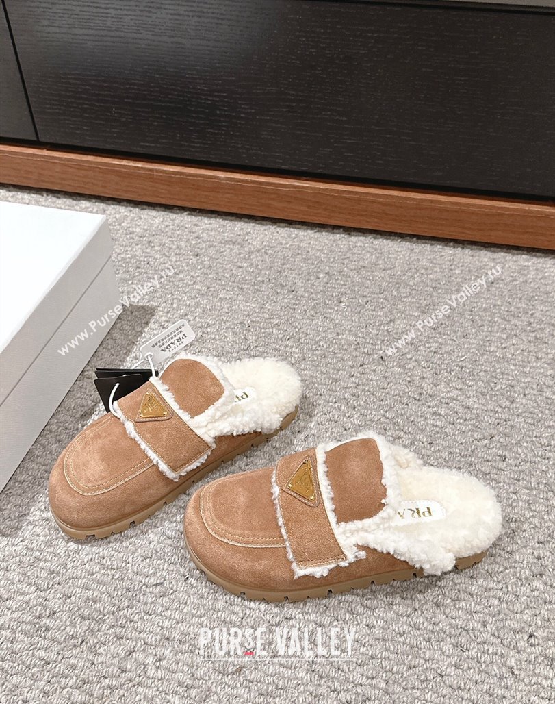 Prada Suede and shearling slippers Brown 2024 PR101107 (SS-241011111)