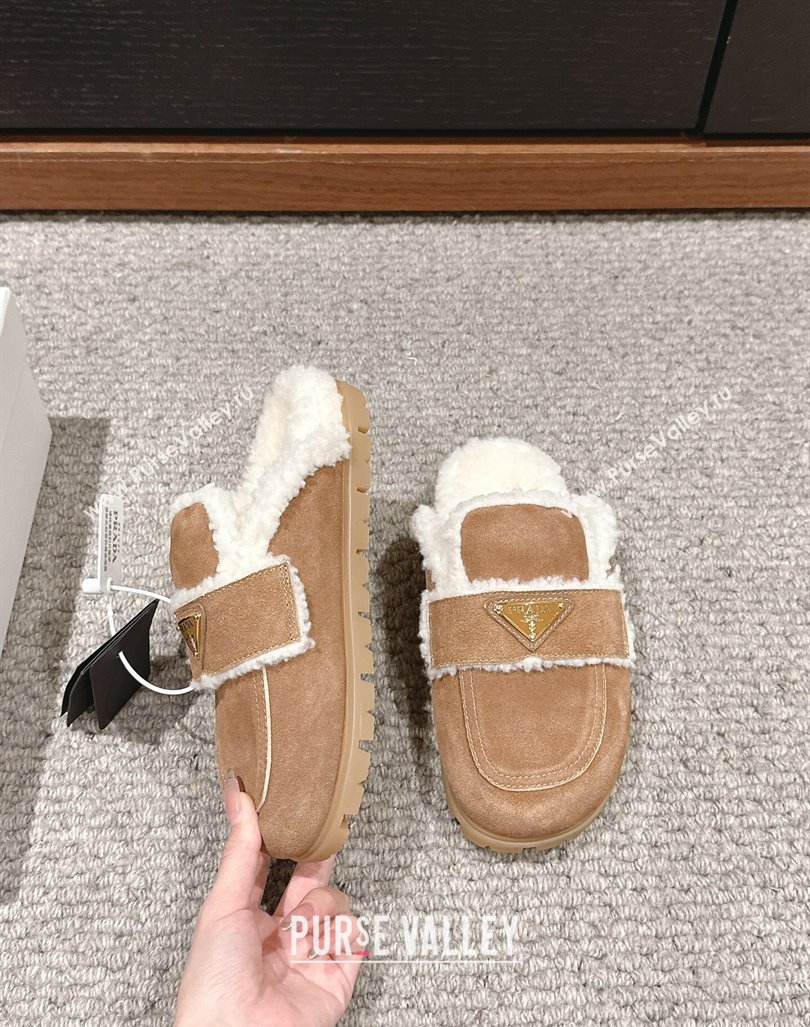 Prada Suede and shearling slippers Brown 2024 PR101107 (SS-241011111)