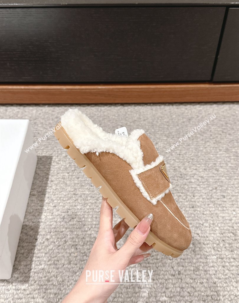 Prada Suede and shearling slippers Brown 2024 PR101107 (SS-241011111)