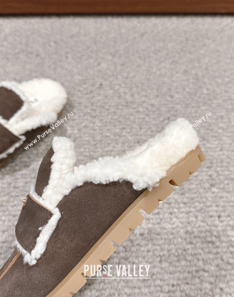 Prada Suede and shearling slippers Taupe Grey 2024 PR101107 (SS-241011112)