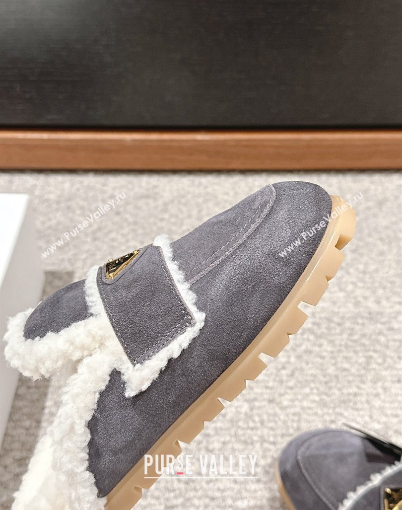 Prada Suede and shearling slippers Dark Grey 2024 PR101107 (SS-241011113)