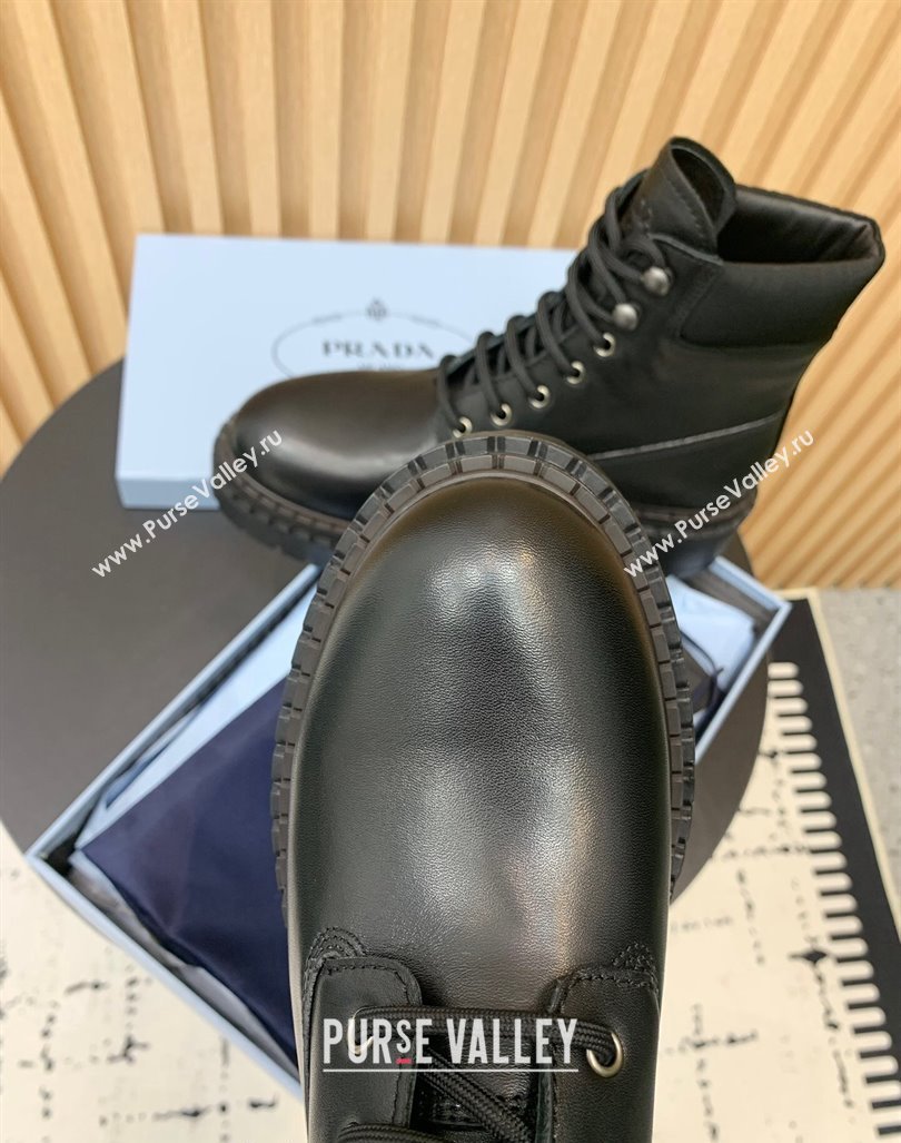 Prada Wax Leather lace-up Ankle Boots Black 2024 081208 (KER-241011087)