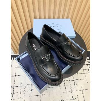 Prada Double Chocolate leather loafers 5cm Black 2024 PR101102 (KER-241011090)