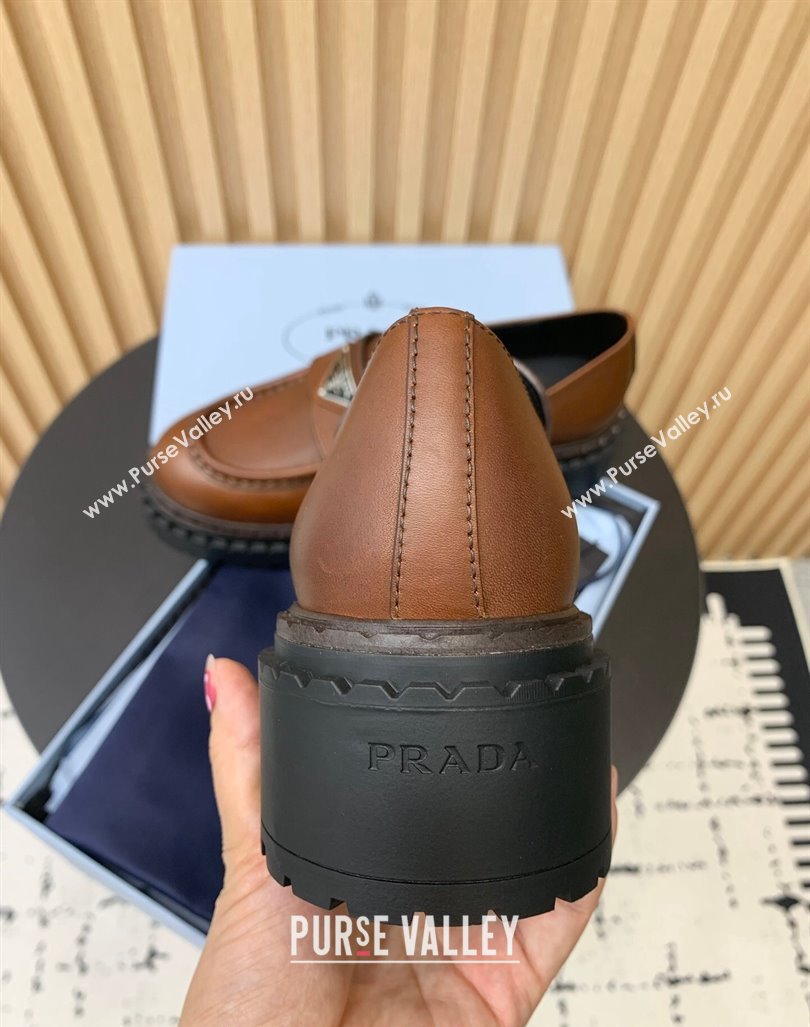 Prada Double Chocolate leather loafers 5cm Dark Brown 2024 PR101102 (KER-241011092)