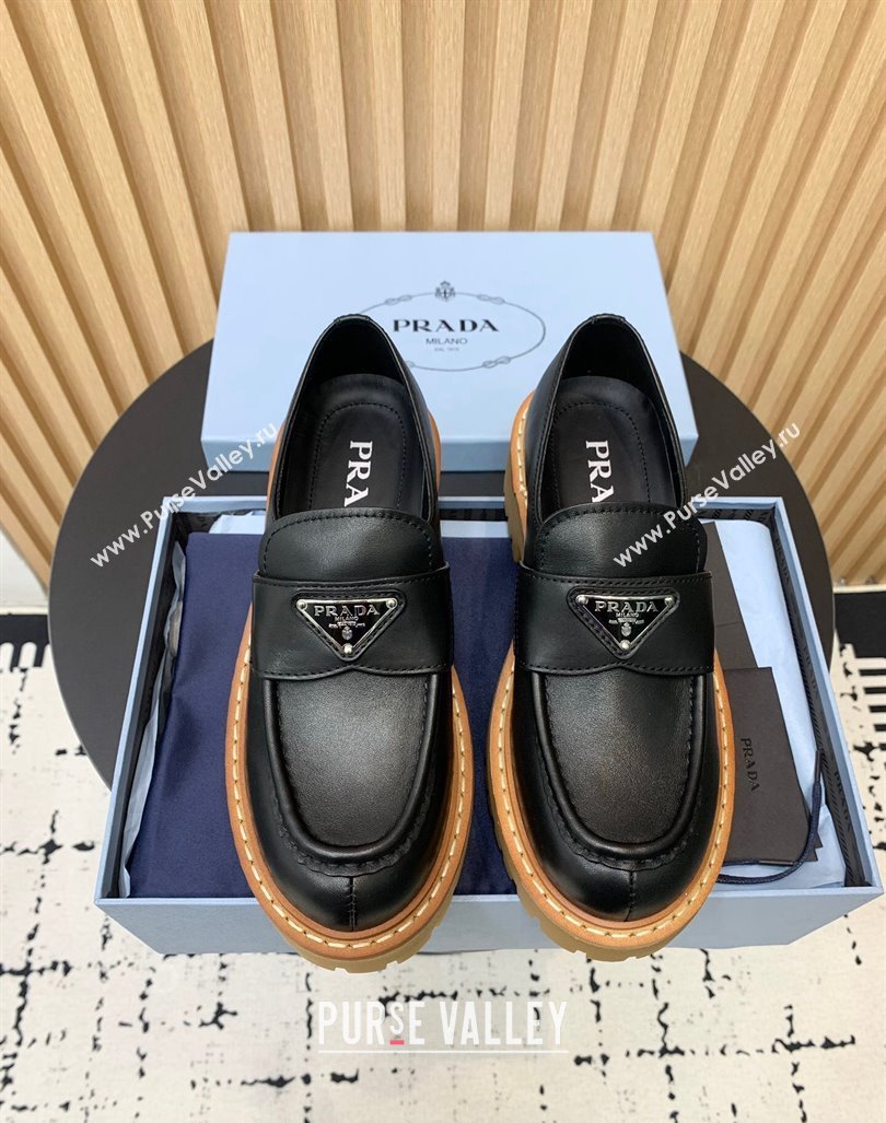 Prada Leather loafers 5cm Black 2024 PR101103 (KER-241011093)