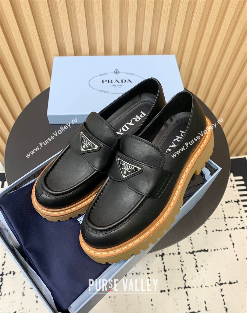 Prada Leather loafers 5cm Black 2024 PR101103 (KER-241011093)