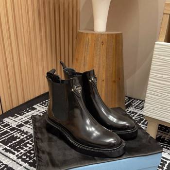 Prada Brushed Leather Ankle Boots with Front Logo Black 2024 PR101101 (MD-241011082)
