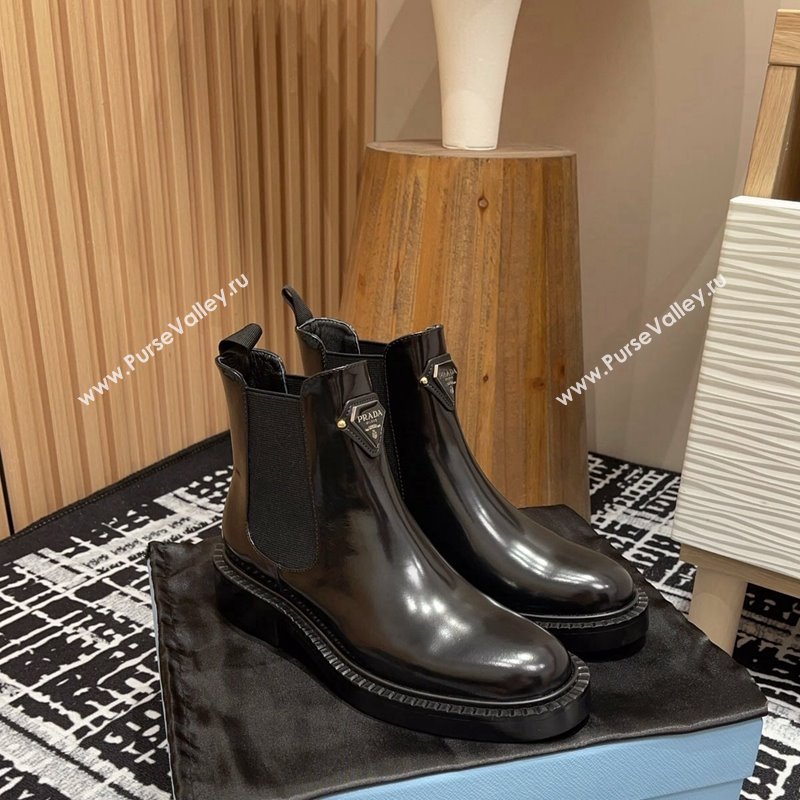 Prada Brushed Leather Ankle Boots with Front Logo Black 2024 PR101101 (MD-241011082)