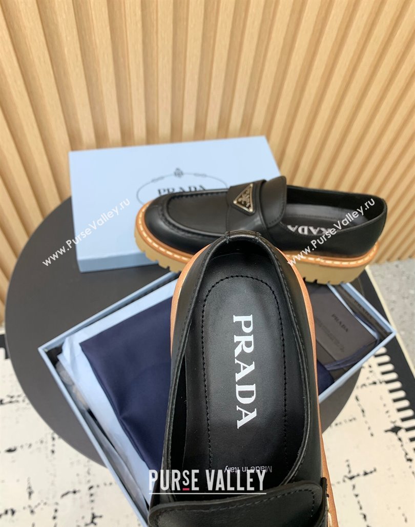 Prada Leather loafers 5cm Black 2024 PR101103 (KER-241011093)