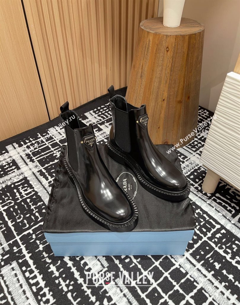 Prada Brushed Leather Ankle Boots with Front Logo Black 2024 PR101101 (MD-241011082)