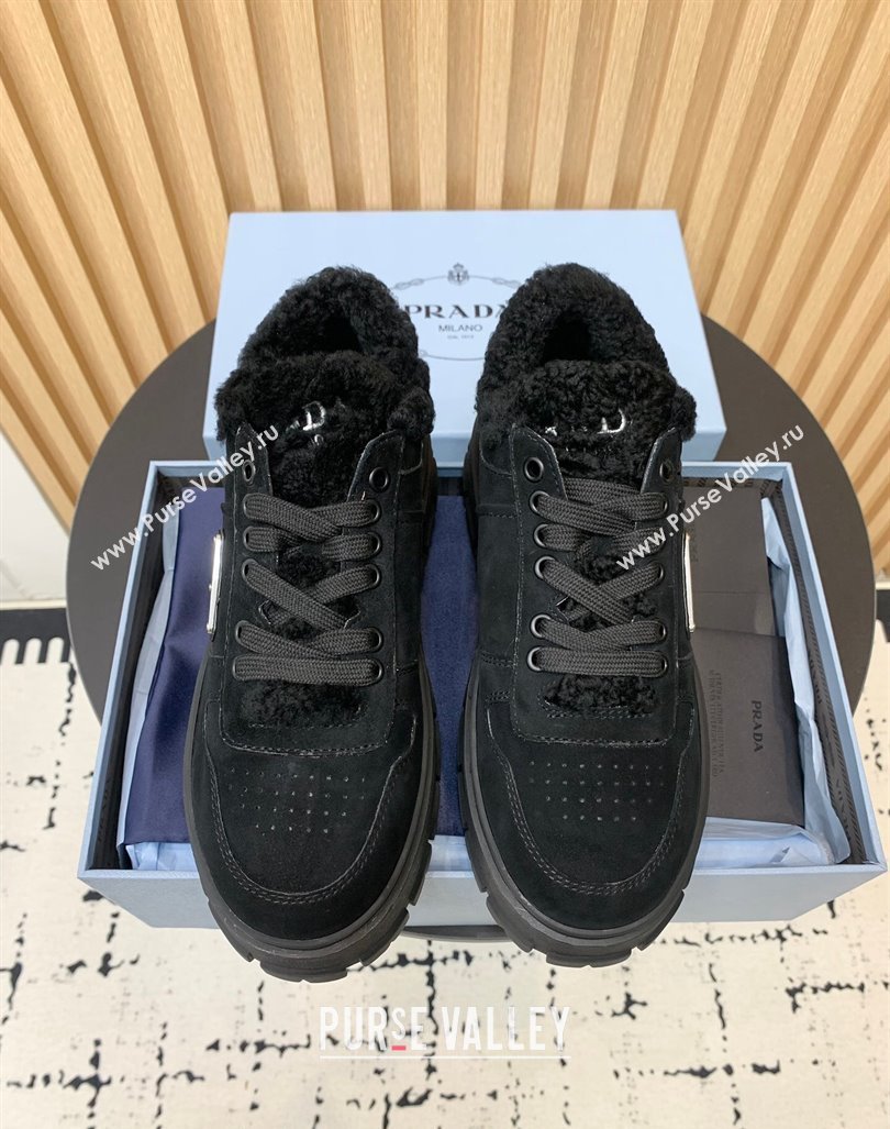 Prada Suede and Wool Sneakers Black 2024 PR101106 (KER-241011100)