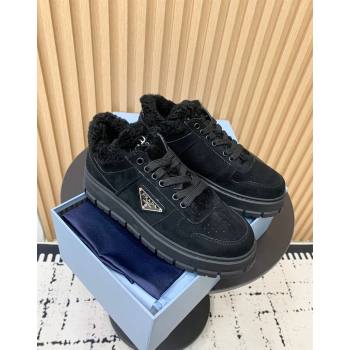 Prada Suede and Wool Sneakers Black 2024 PR101106 (KER-241011100)