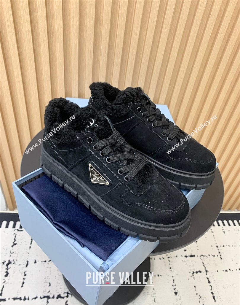 Prada Suede and Wool Sneakers Black 2024 PR101106 (KER-241011100)