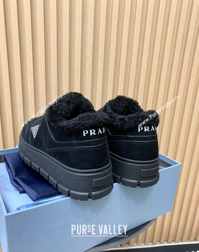 Prada Suede and Wool Sneakers Black 2024 PR101106 (KER-241011100)