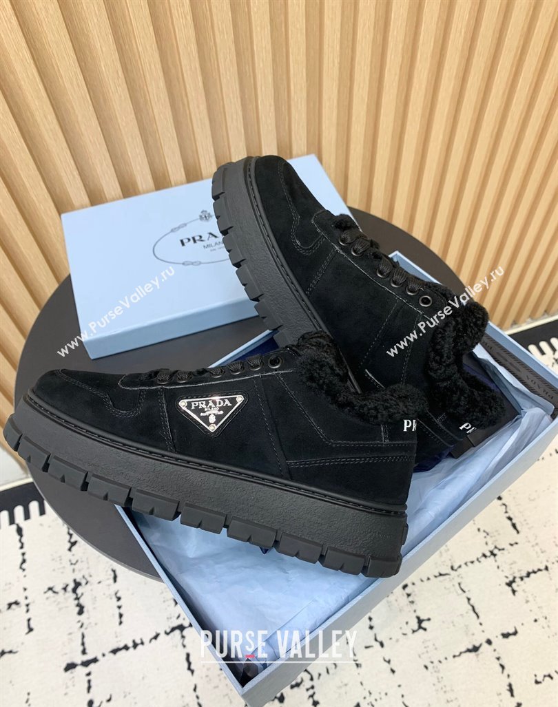 Prada Suede and Wool Sneakers Black 2024 PR101106 (KER-241011100)