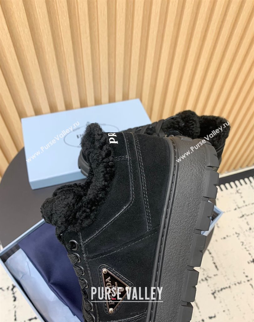 Prada Suede and Wool Sneakers Black 2024 PR101106 (KER-241011100)