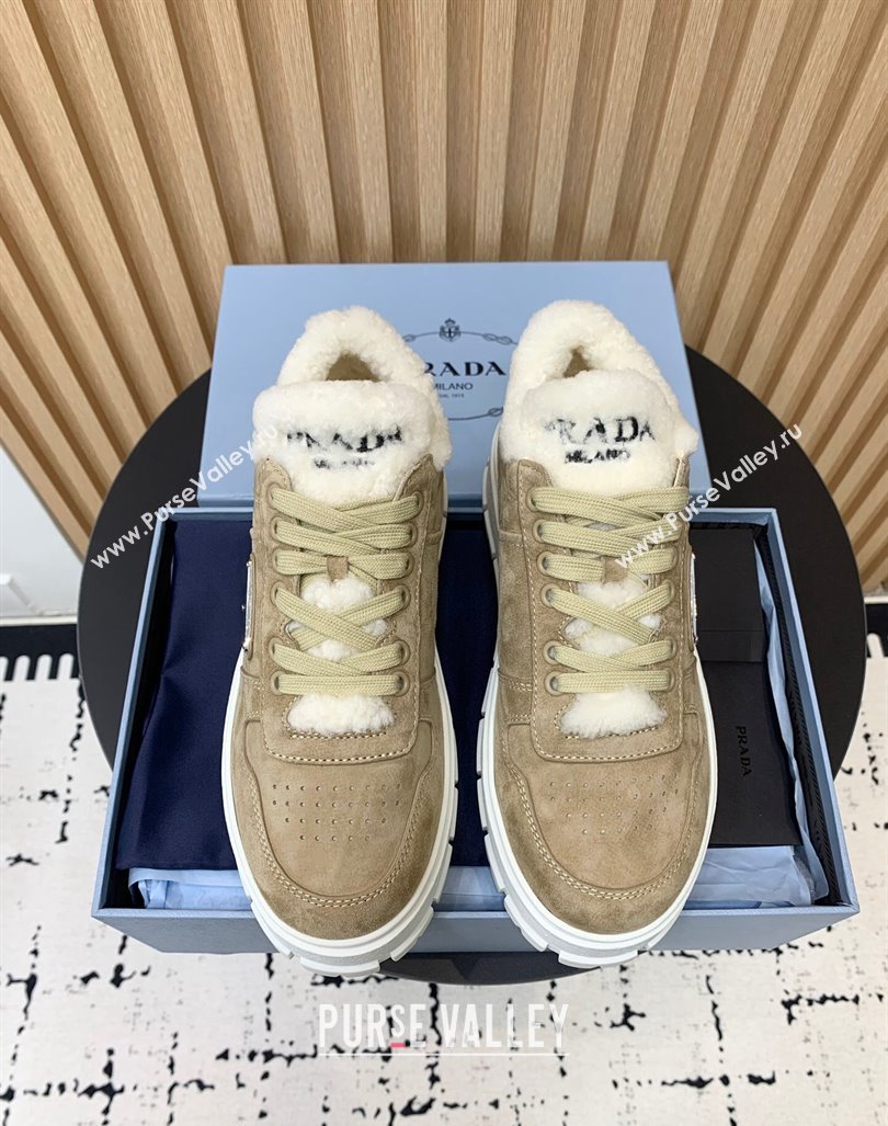 Prada Suede and Wool Sneakers Beige 2024 PR101106 (KER-241011101)