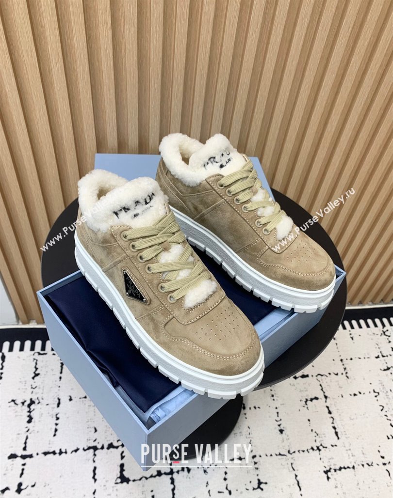 Prada Suede and Wool Sneakers Beige 2024 PR101106 (KER-241011101)