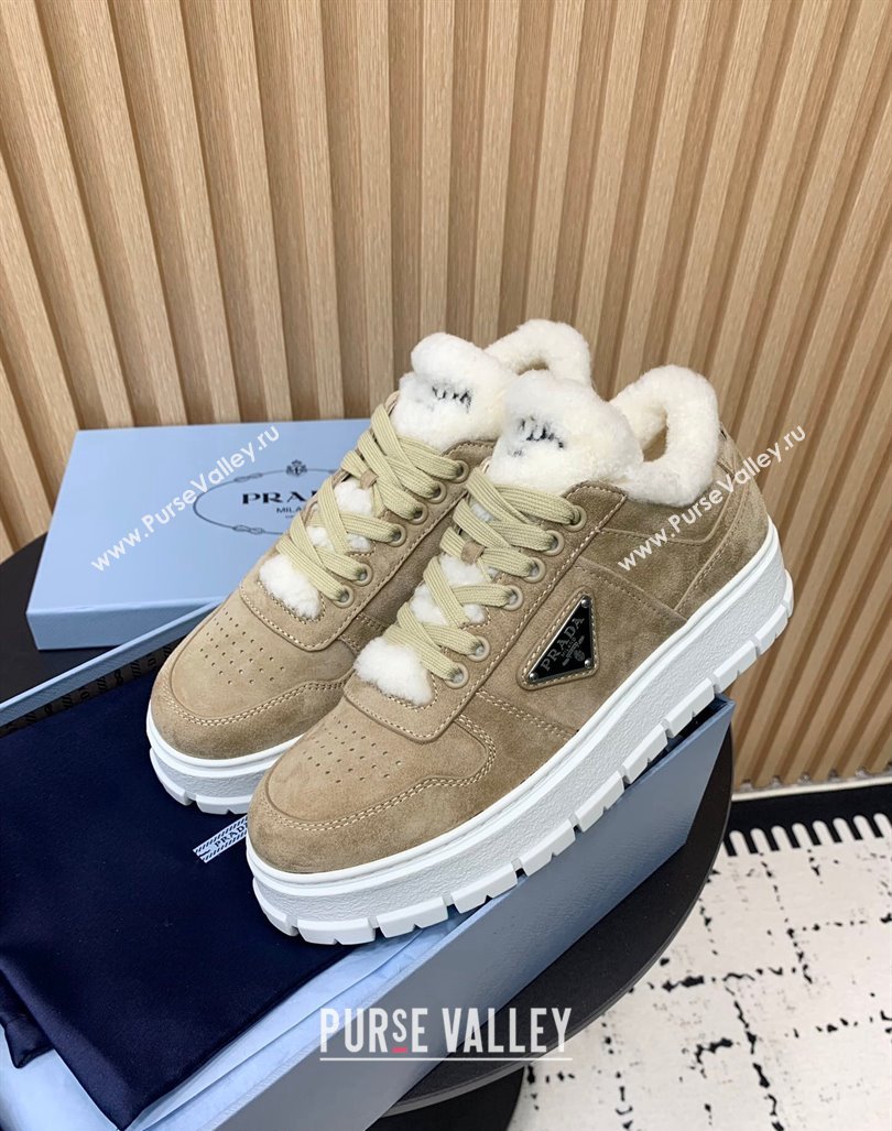 Prada Suede and Wool Sneakers Beige 2024 PR101106 (KER-241011101)