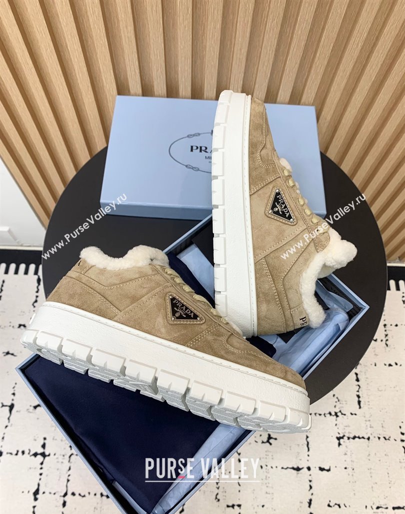 Prada Suede and Wool Sneakers Beige 2024 PR101106 (KER-241011101)