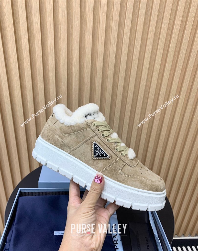 Prada Suede and Wool Sneakers Beige 2024 PR101106 (KER-241011101)