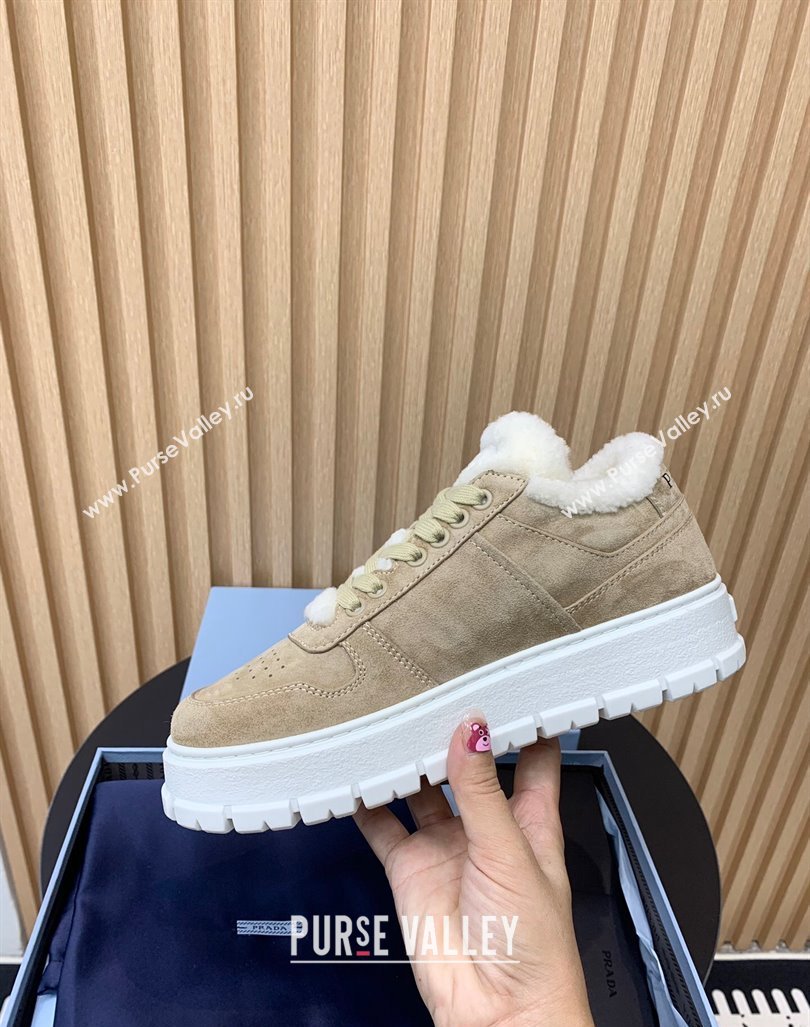 Prada Suede and Wool Sneakers Beige 2024 PR101106 (KER-241011101)