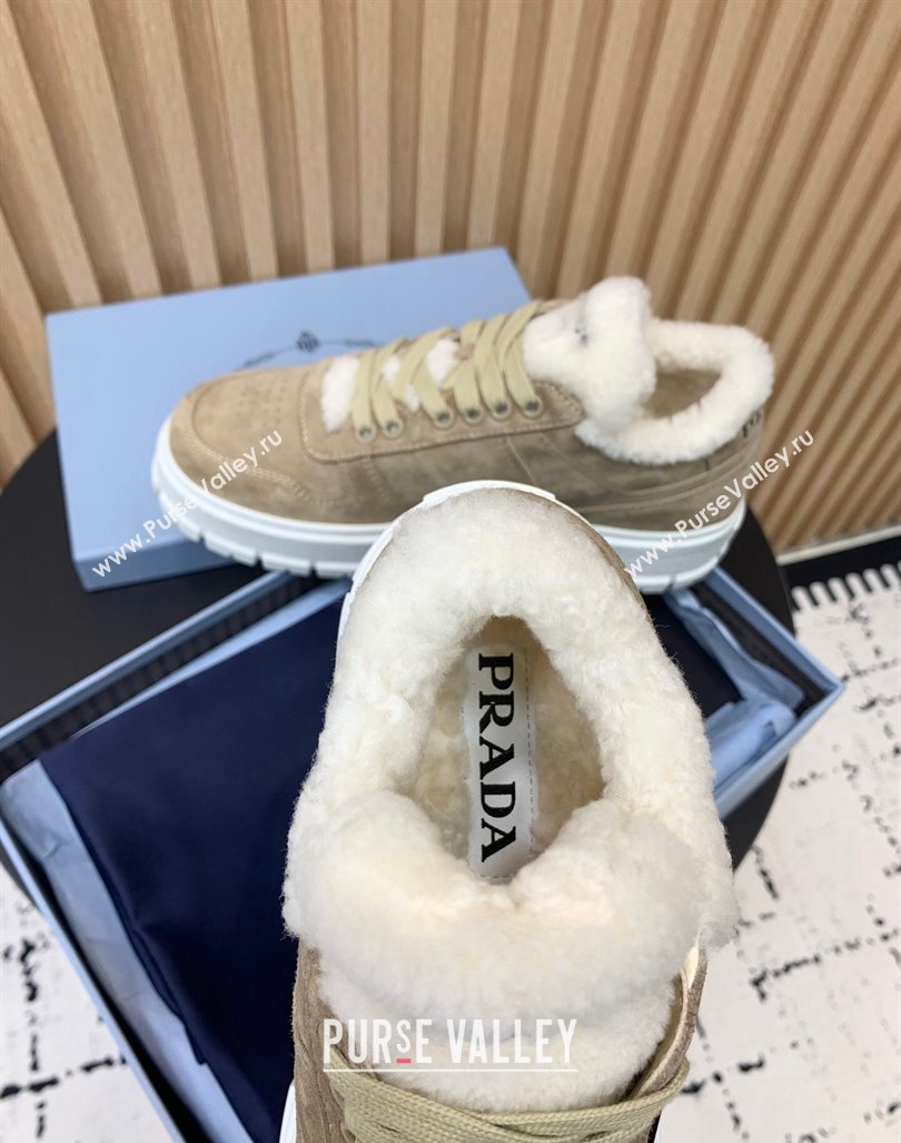 Prada Suede and Wool Sneakers Beige 2024 PR101106 (KER-241011101)