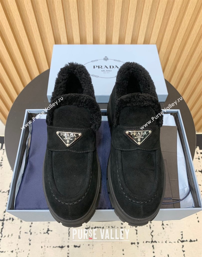 Prada Suede and Wool Platform Ankle Boots Black 2024 1D245N (KER-241011102)