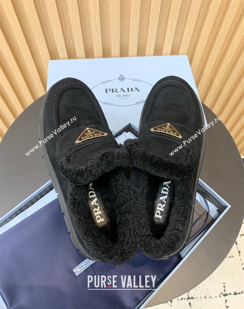 Prada Suede and Wool Platform Ankle Boots Black 2024 1D245N (KER-241011102)