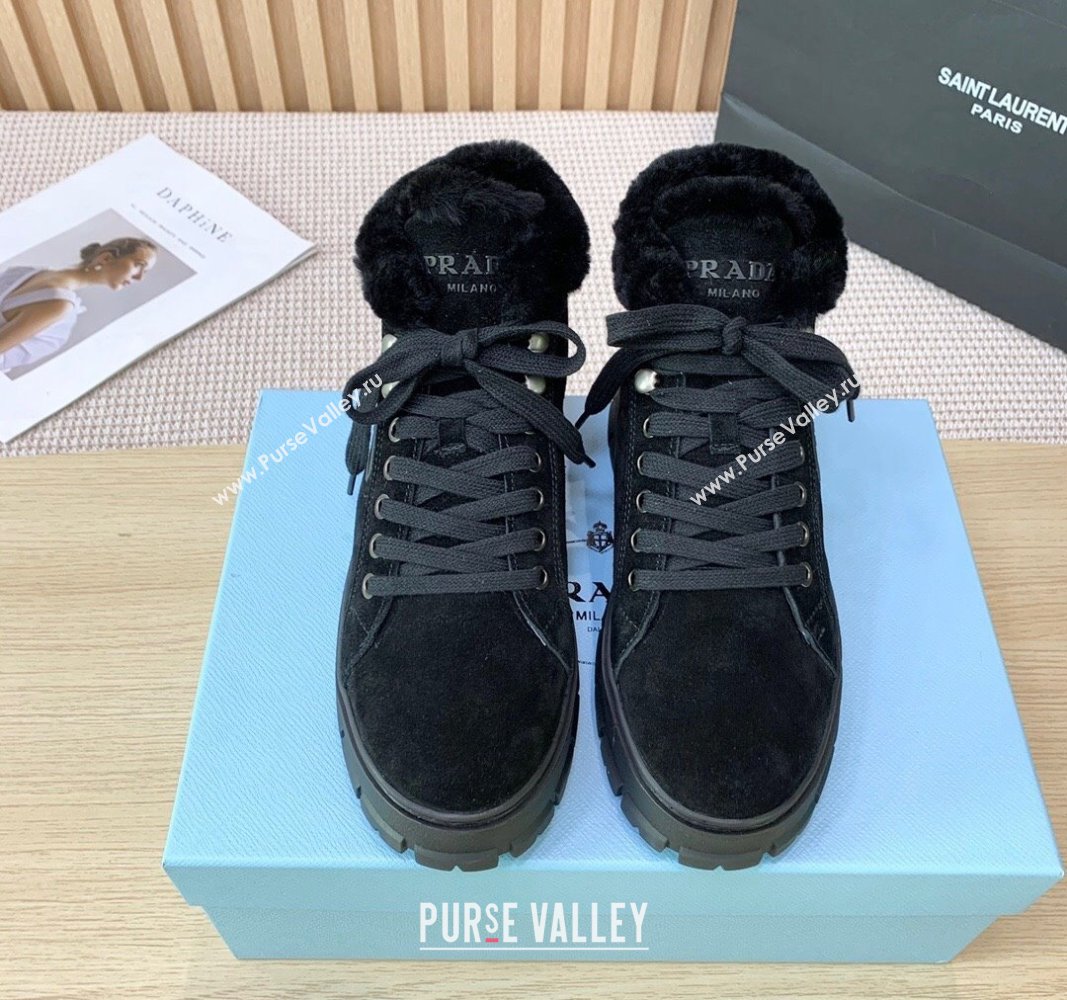 Prada Suede and Wool Platform High-top Sneakers 5cm Black PR090401 (KER-241011104)